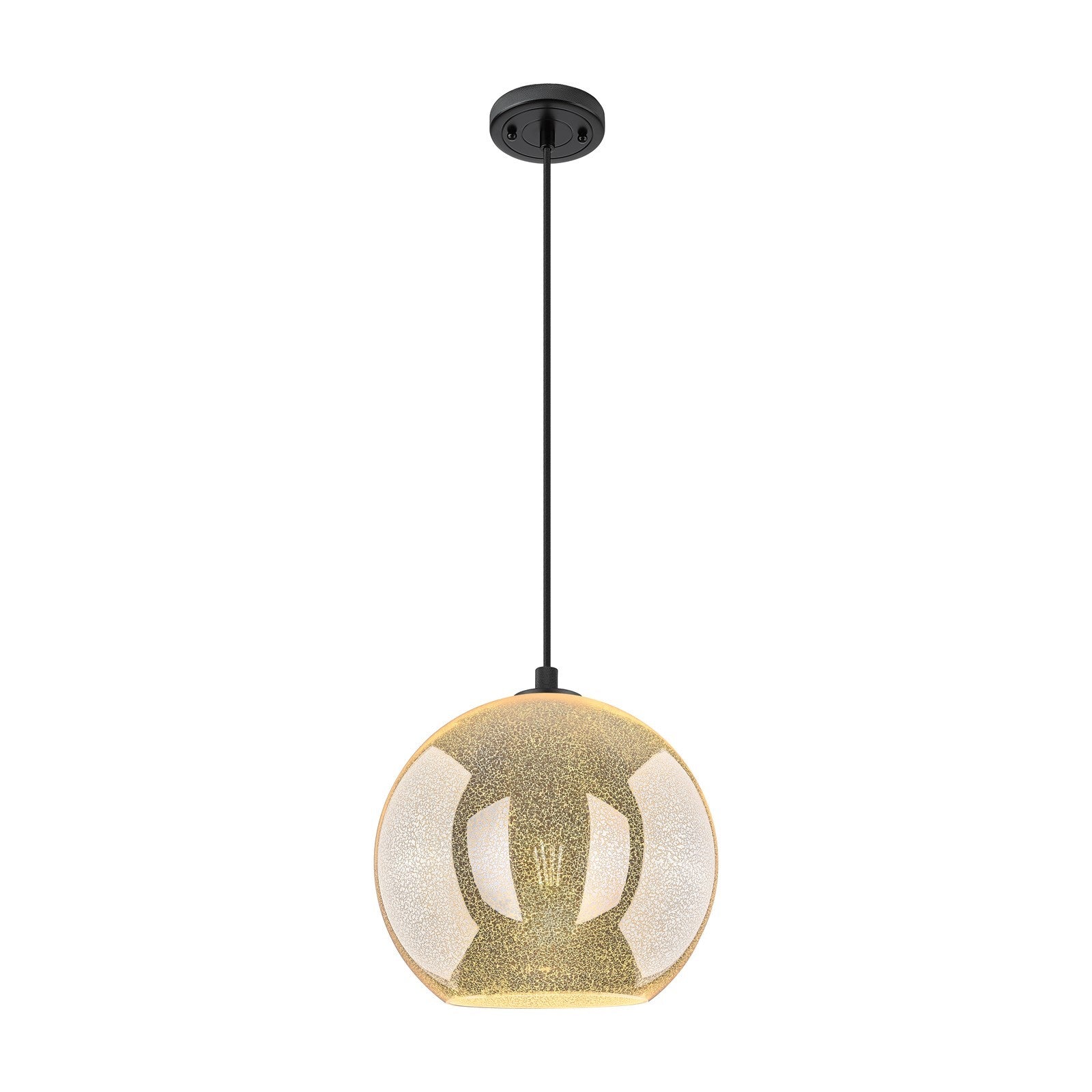 Innovations Athens 12in 1-Light Pendant | Industrial Matte Black and Mercury Glass | Kitchen Island & Dining Room | Model 434-1P-BK-G128-12