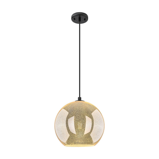 Innovations Athens 12in 1-Light Pendant | Industrial Matte Black and Mercury Glass | Kitchen Island & Dining Room | Model 434-1P-BK-G128-12