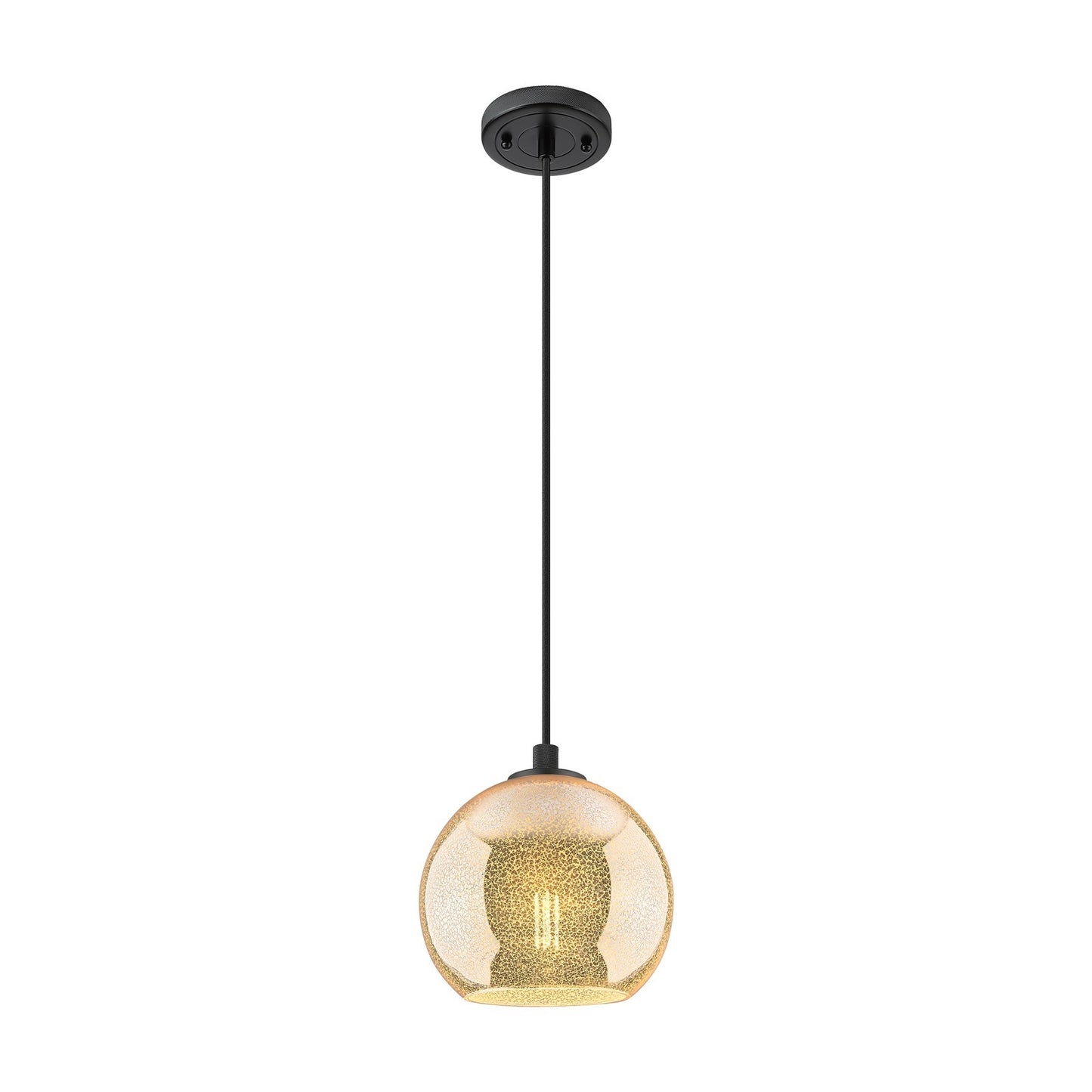 Innovations Athens 8in 1-Light Pendant | Industrial Matte Black and Mercury Glass | Kitchen Island & Dining Room | Model 434-1P-BK-G128-8