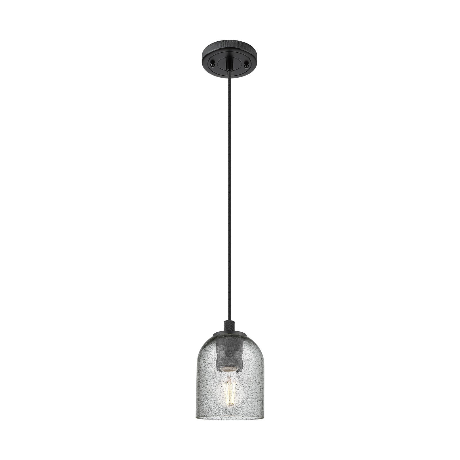 Innovations Caledonia 5in 1-Light Pendant | Industrial Matte Black and Charcoal Glass | Kitchen Island & Dining Room | Model 434-1P-BK-G257
