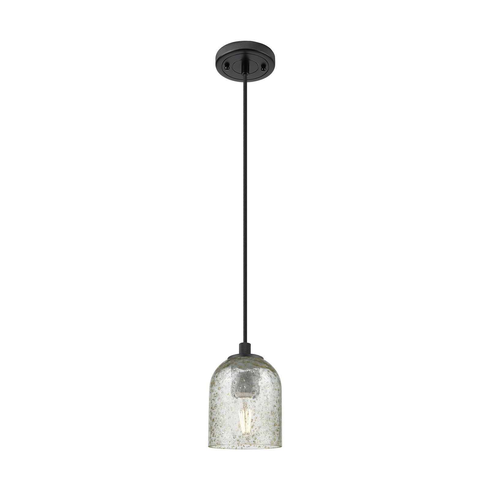 Innovations Caledonia 5in 1-Light Pendant | Industrial Matte Black and Mica Glass | Kitchen Island & Dining Room | Model 434-1P-BK-G259