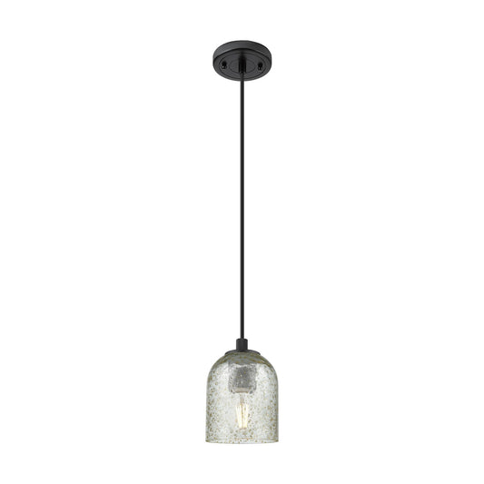 Innovations Caledonia 5in 1-Light Pendant | Industrial Matte Black and Mica Glass | Kitchen Island & Dining Room | Model 434-1P-BK-G259