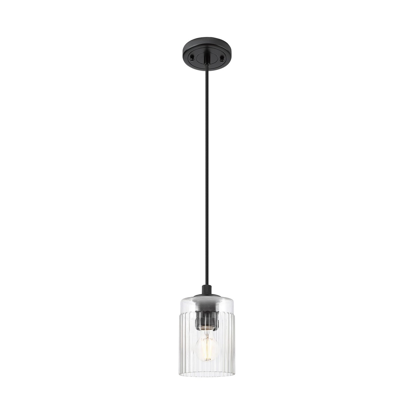 Innovations Hadley 4.5in 1-Light Pendant | Industrial Matte Black and Clear Ribbed Glass | Kitchen Island & Dining Room | Model 434-1P-BK-G342
