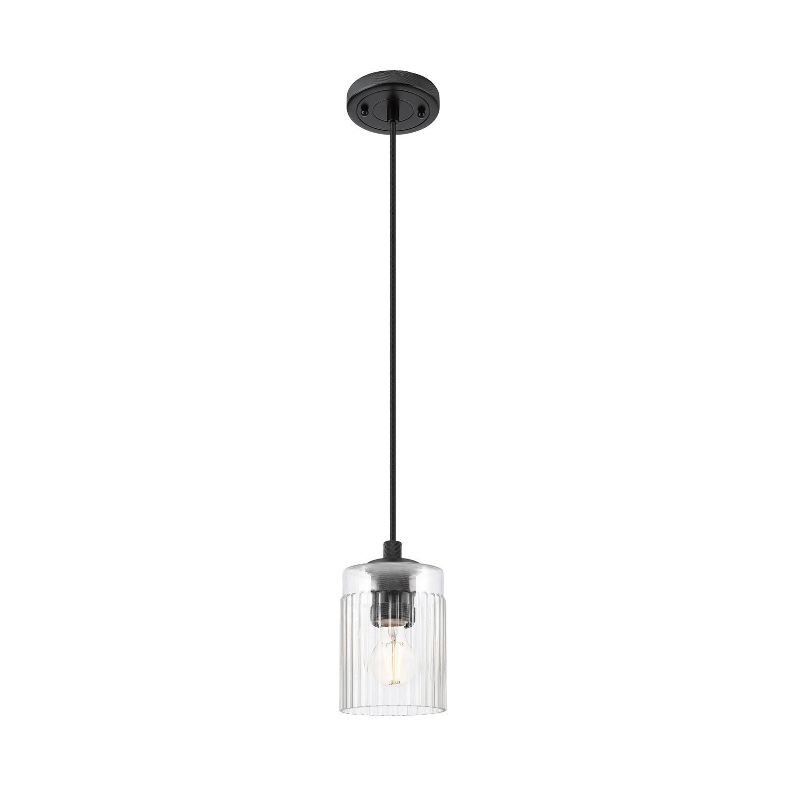 Innovations Hadley 4.5in 1-Light Pendant | Industrial Matte Black and Clear Ribbed Glass | Kitchen Island & Dining Room | Model 434-1P-BK-G342