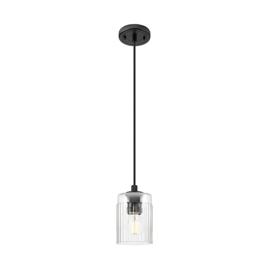 Innovations Hadley 4.5in 1-Light Pendant | Industrial Matte Black and Clear Ribbed Glass | Kitchen Island & Dining Room | Model 434-1P-BK-G342