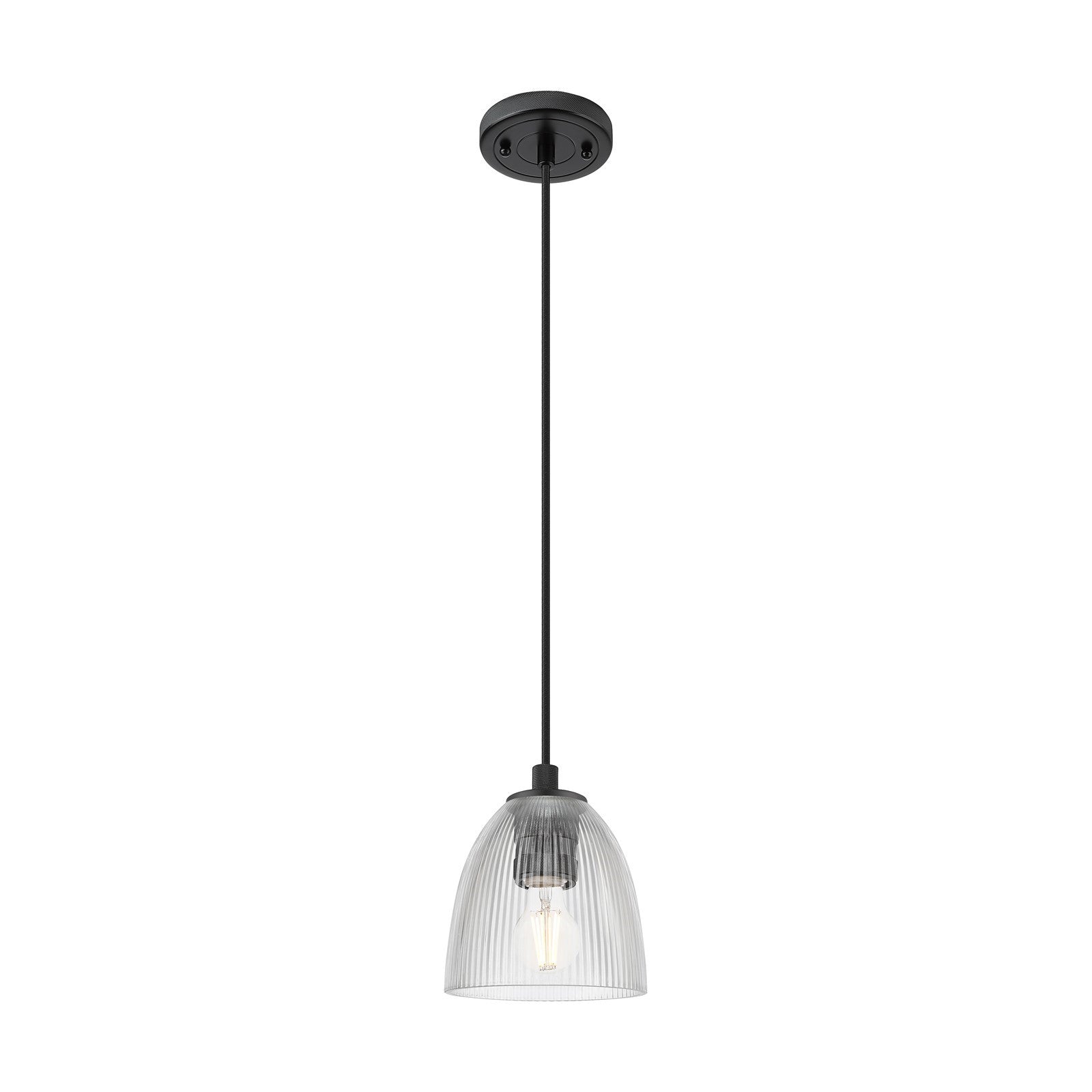 Innovations Castile 6in 1-Light Pendant | Industrial Matte Black and Clear Dome Glass | Kitchen Island & Dining Room | Model 434-1P-BK-G382