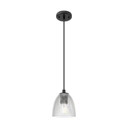 Innovations Castile 6in 1-Light Pendant | Industrial Matte Black and Clear Dome Glass | Kitchen Island & Dining Room | Model 434-1P-BK-G382