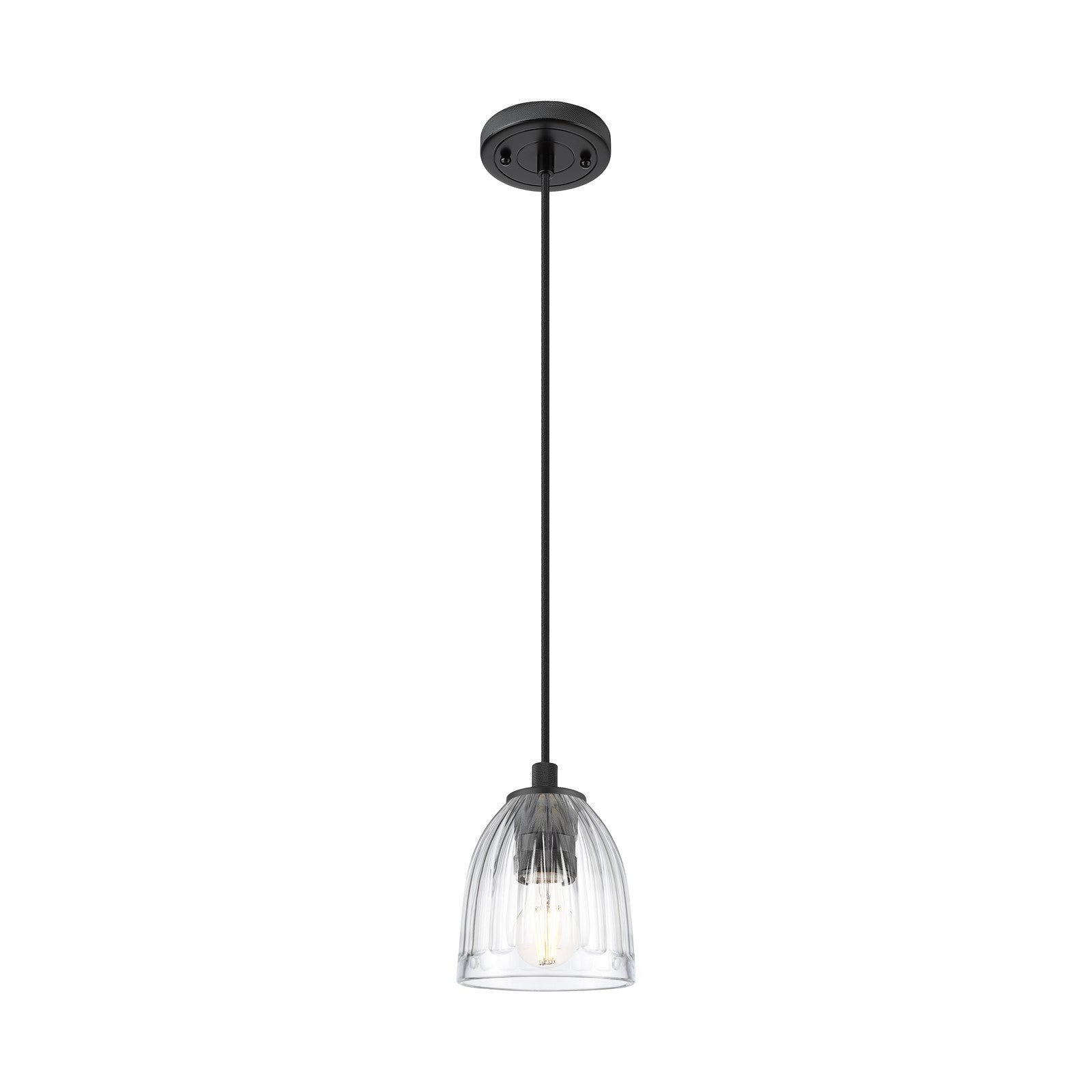 Innovations Brookfield 5.75in 1-Light Pendant | Industrial Matte Black and Clear Glass | Kitchen Island & Dining Room | Model 434-1P-BK-G442