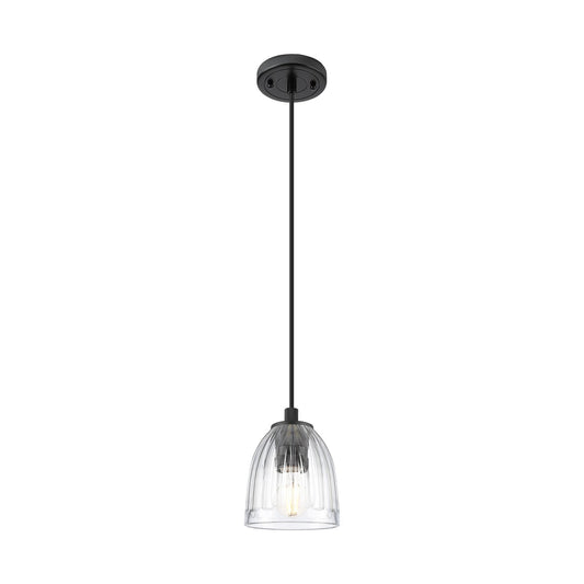 Innovations Brookfield 5.75in 1-Light Pendant | Industrial Matte Black and Clear Glass | Kitchen Island & Dining Room | Model 434-1P-BK-G442