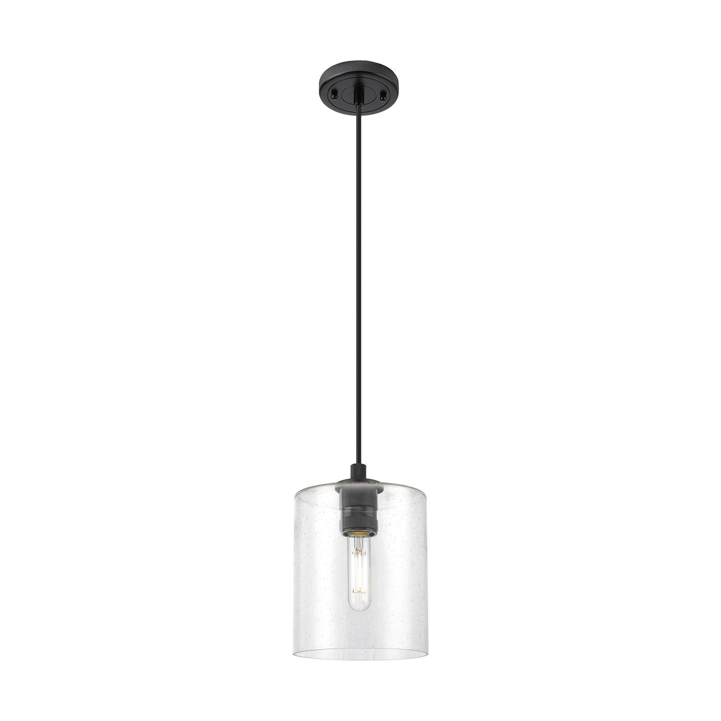 Innovations Paladin 7in 1-Light Pendant | Industrial Matte Black and Seedy Glass | Kitchen Island & Dining Room | Model 434-1P-BK-G4424-7