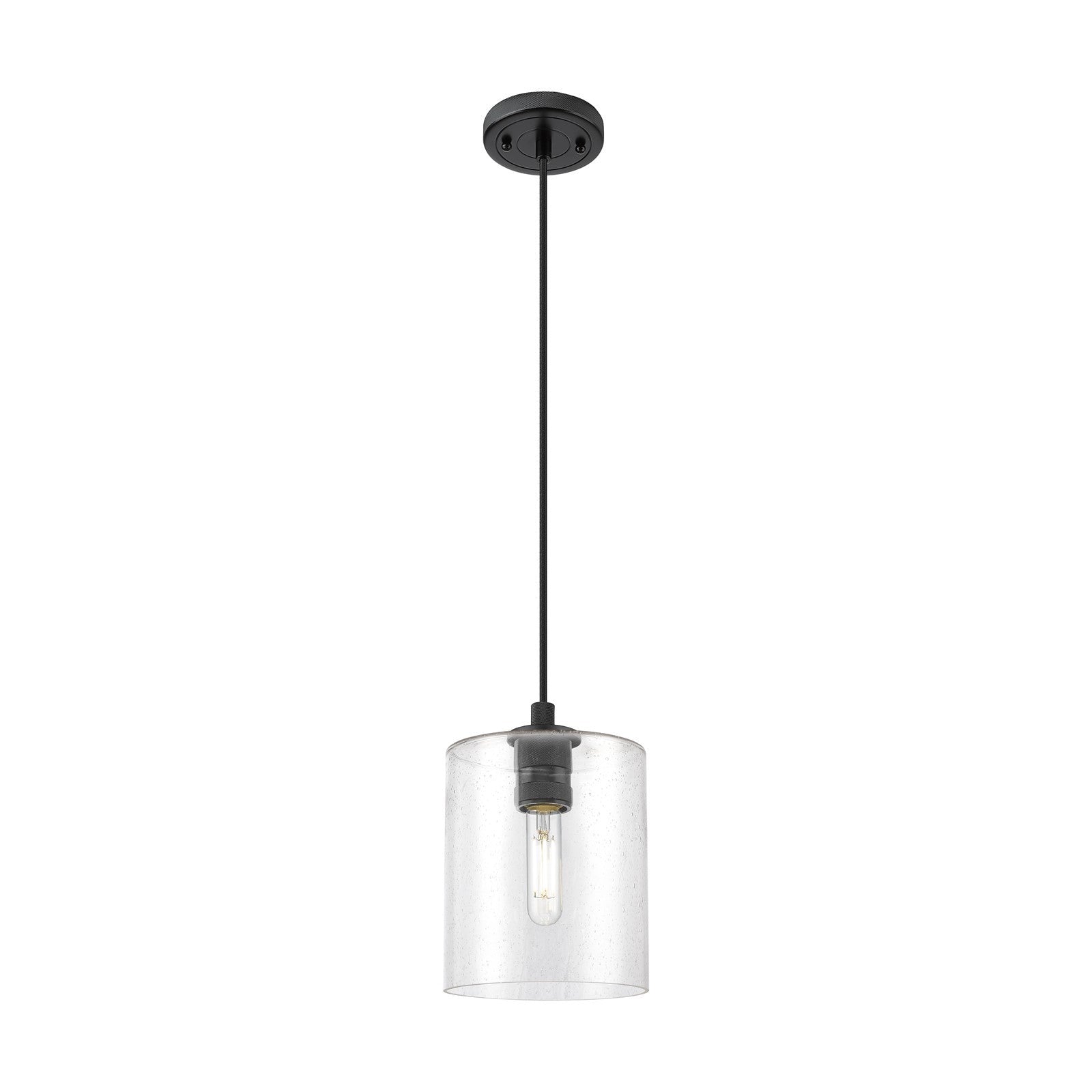 Innovations Paladin 7in 1-Light Pendant | Industrial Matte Black and Seedy Glass | Kitchen Island & Dining Room | Model 434-1P-BK-G4424-7