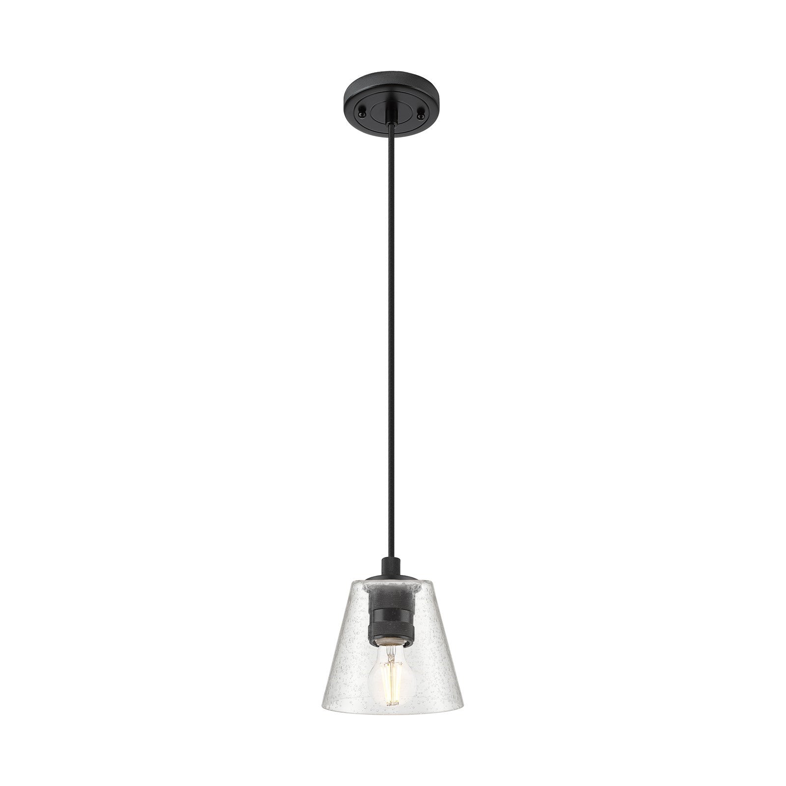 Innovations Caton 6in 1-Light Pendant | Industrial Matte Black and Frosted Glass | Kitchen Island & Dining Room | Model 434-1P-BK-G454