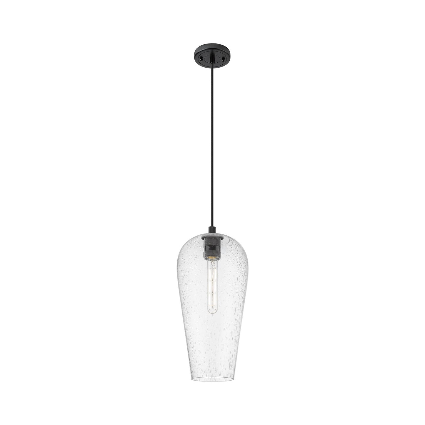 Innovations Chelsea 8in 1-Light Pendant | Industrial Matte Black and Seedy Glass | Kitchen Island & Dining Room | Model 434-1P-BK-G456-8SDY