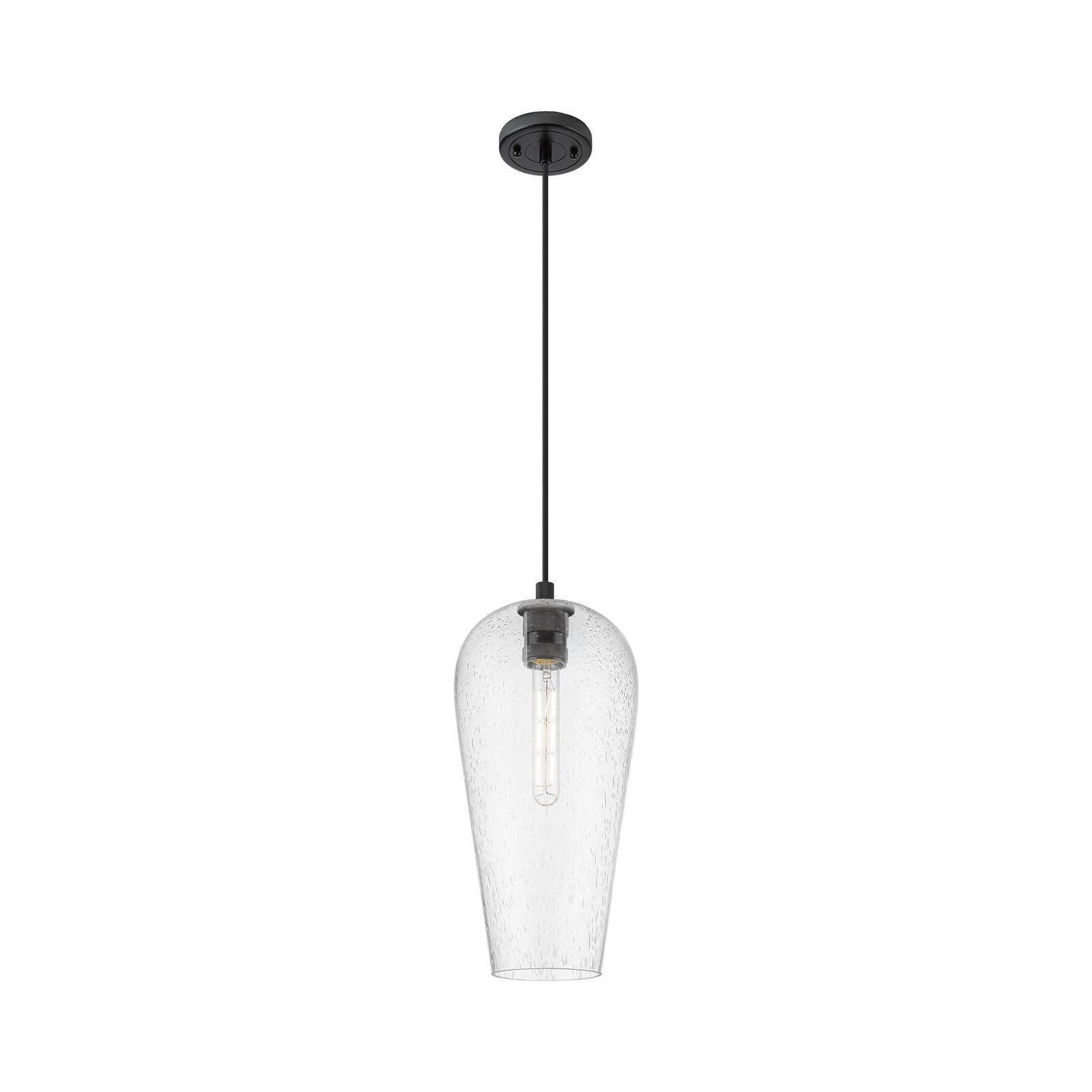 Innovations Chelsea 8in 1-Light Pendant | Industrial Matte Black and Seedy Glass | Kitchen Island & Dining Room | Model 434-1P-BK-G456-8SDY