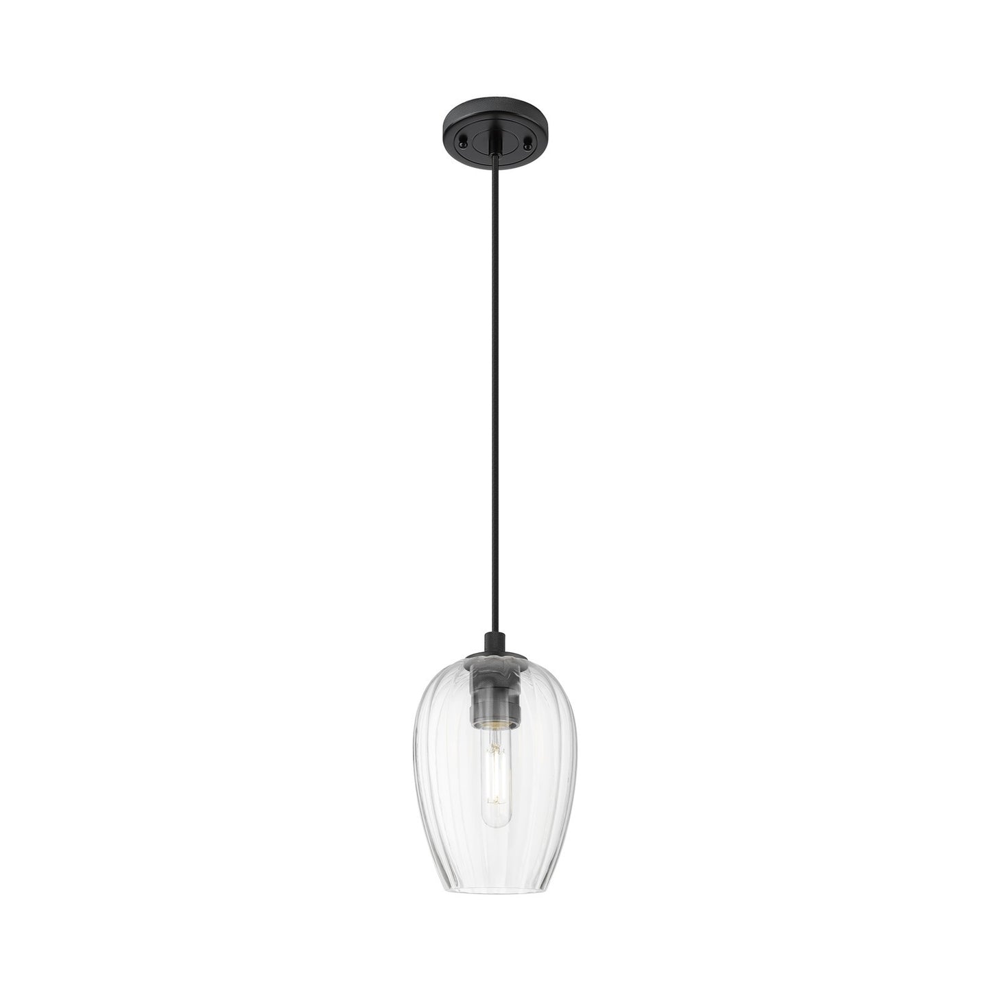 Innovations Preston Flute 6in 1-Light Pendant | Industrial Matte Black and Clear Glass | Kitchen Island & Dining Room | Model 434-1P-BK-G457-6CL