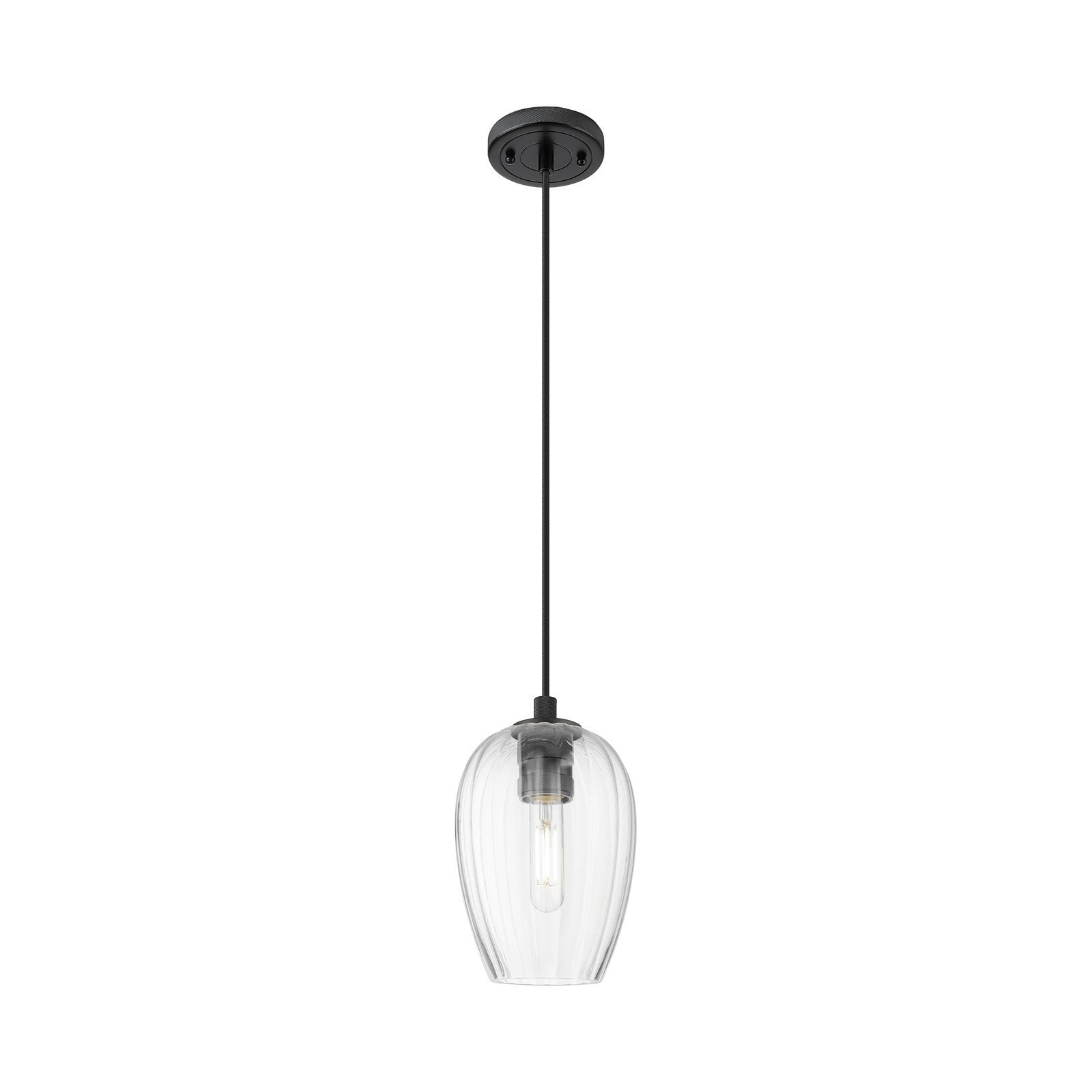 Innovations Preston Flute 6in 1-Light Pendant | Industrial Matte Black and Clear Glass | Kitchen Island & Dining Room | Model 434-1P-BK-G457-6CL