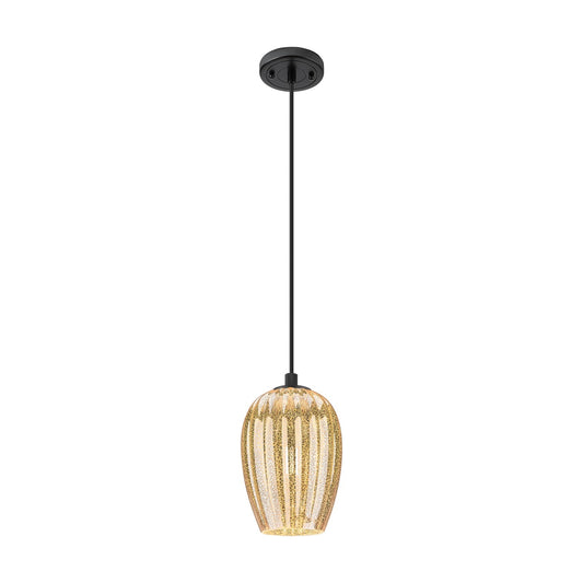 Innovations Preston Flute 6in 1-Light Pendant | Industrial Matte Black and Mercury Glass | Kitchen Island & Dining Room | Model 434-1P-BK-G457-6ME