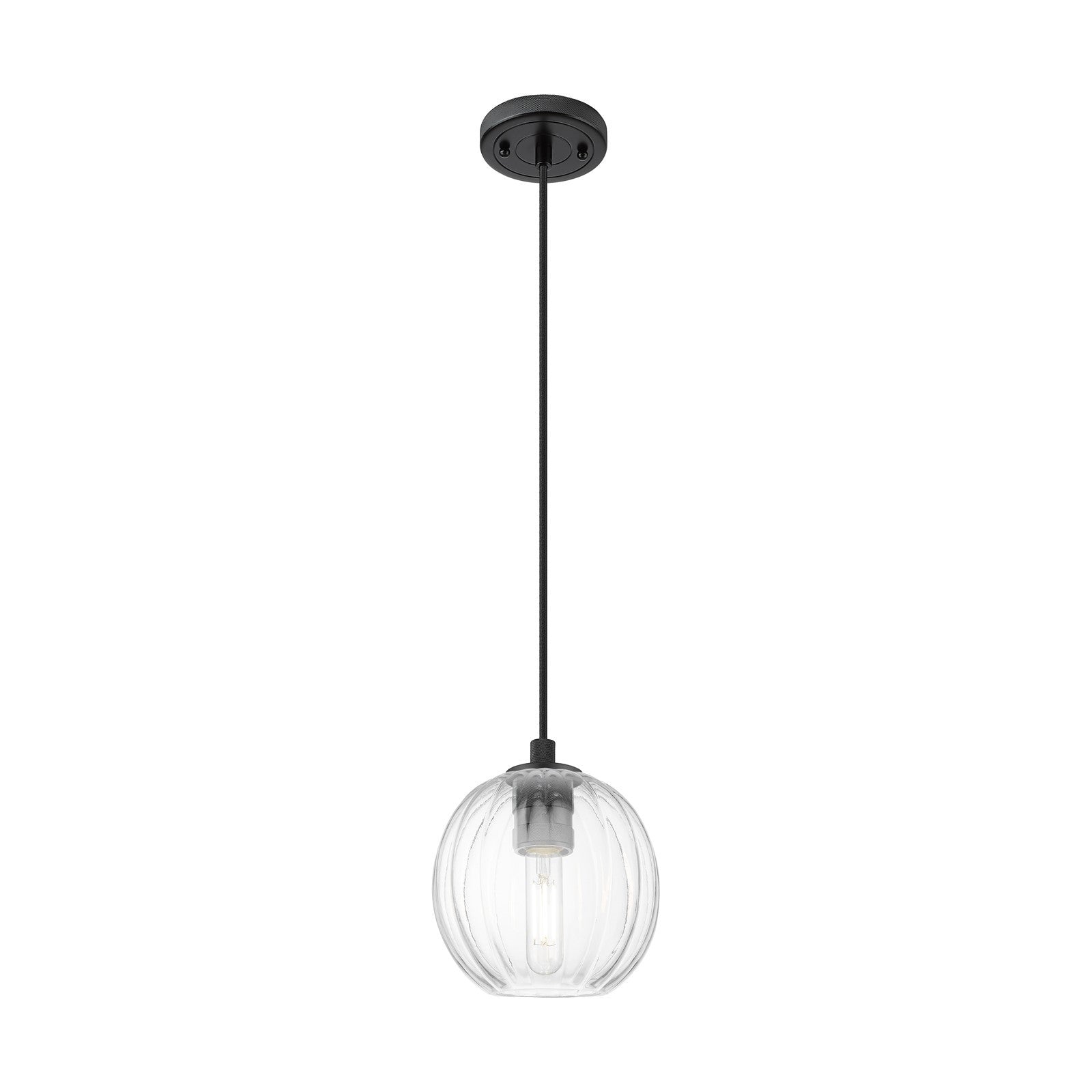 Innovations Preston Globe 7in 1-Light Pendant | Industrial Matte Black and Clear Glass | Kitchen Island & Dining Room | Model 434-1P-BK-G458-7CL