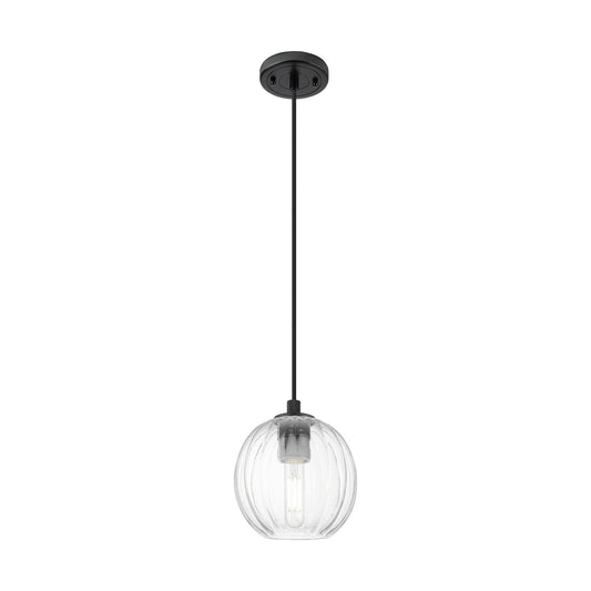 Innovations Preston Globe 7in 1-Light Pendant | Industrial Matte Black and Clear Glass | Kitchen Island & Dining Room | Model 434-1P-BK-G458-7CL