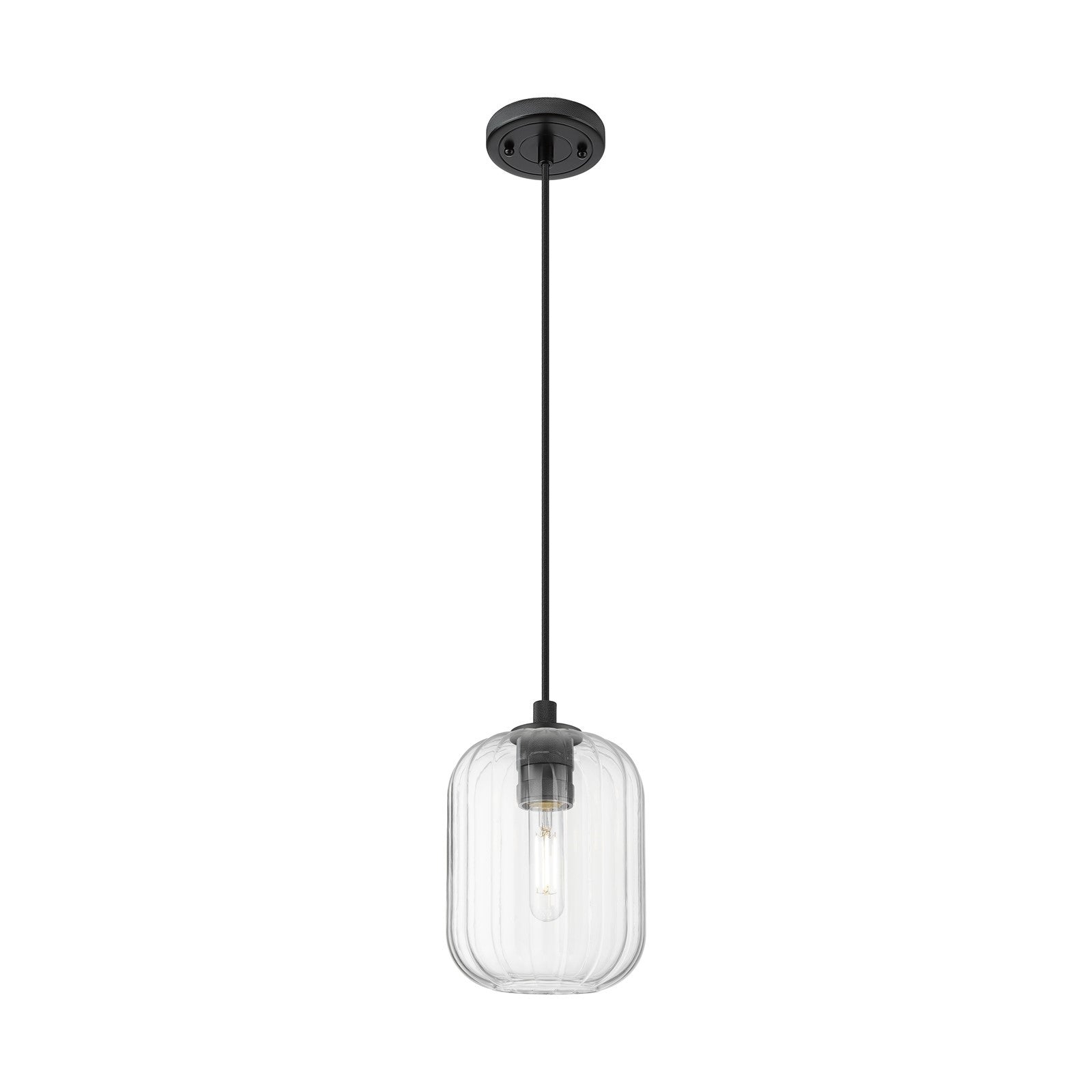 Innovations Preston Cylinder 7in 1-Light Pendant | Industrial Matte Black and Clear Glass | Kitchen Island & Dining Room | Model 434-1P-BK-G460-7CL