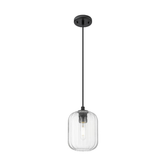 Innovations Preston Cylinder 7in 1-Light Pendant | Industrial Matte Black and Clear Glass | Kitchen Island & Dining Room | Model 434-1P-BK-G460-7CL