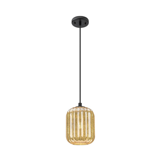 Innovations Preston Cylinder 7in 1-Light Pendant | Industrial Matte Black and Mercury Glass | Kitchen Island & Dining Room | Model 434-1P-BK-G460-7ME