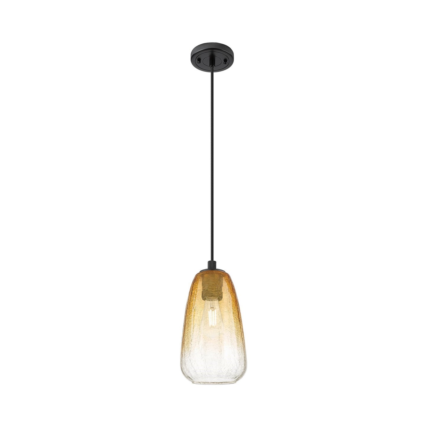 Innovations Brookhaven Almond 6in 1-Light Pendant | Industrial Matte Black and Amber Glass | Kitchen Island & Dining Room | Model 434-1P-BK-G480-6AM