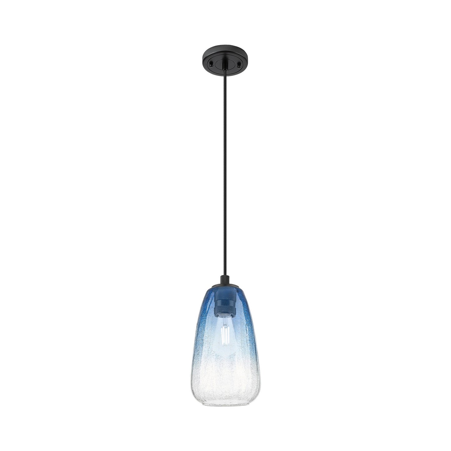 Innovations Brookhaven Almond 6in 1-Light Pendant | Industrial Matte Black and Sapphire Blue Glass | Kitchen Island | Model 434-1P-BK-G480-6SB