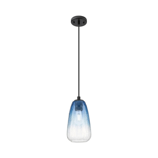 Innovations Brookhaven Almond 6in 1-Light Pendant | Industrial Matte Black and Sapphire Blue Glass | Kitchen Island | Model 434-1P-BK-G480-6SB