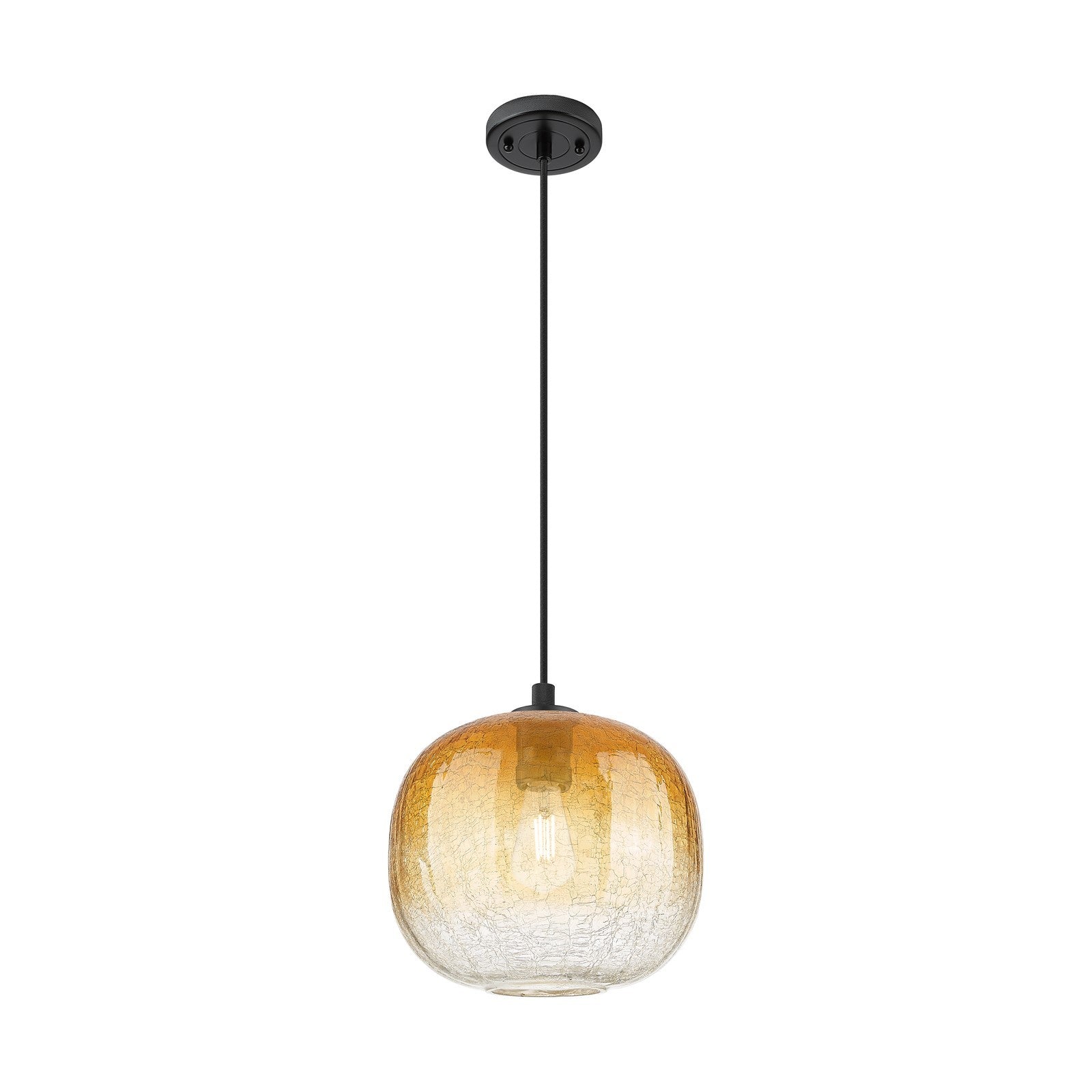 Innovations Brookhaven Sphere 10in 1-Light Pendant | Industrial Matte Black and Amber Glass | Kitchen Island & Dining | Model 434-1P-BK-G481-10AM