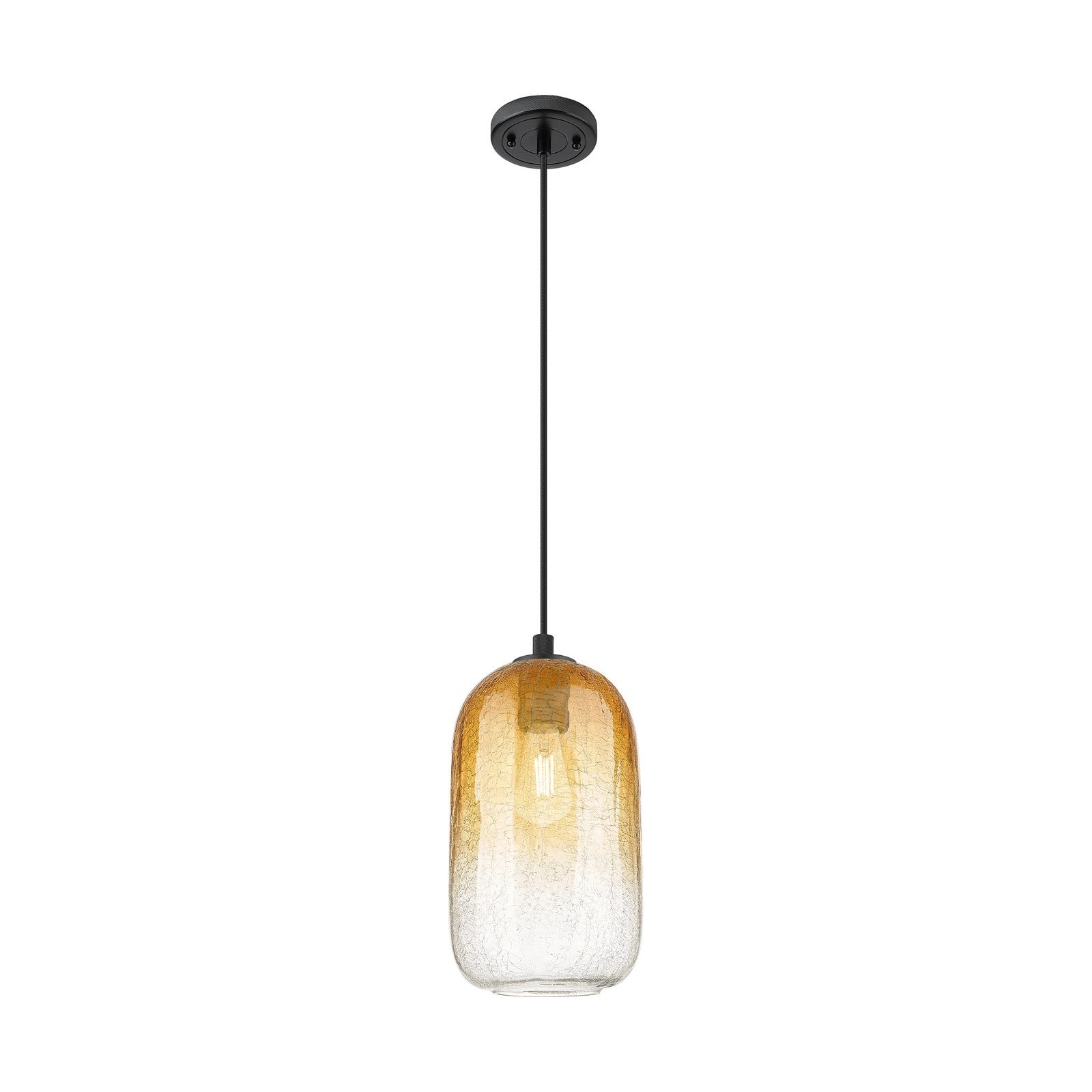 Innovations Brookhaven Cloche 7in 1-Light Pendant | Industrial Matte Black and Amber Glass | Kitchen Island & Dining Room | Model 434-1P-BK-G482-7AM