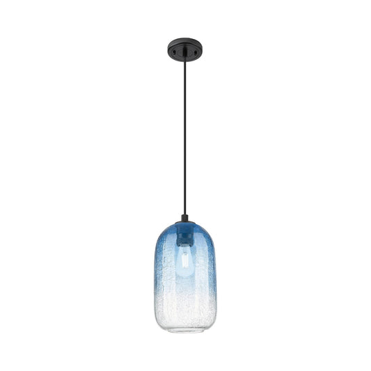 Innovations Brookhaven Cloche 7in 1-Light Pendant | Industrial Matte Black and Sapphire Blue Glass | Kitchen Island | Model 434-1P-BK-G482-7SB
