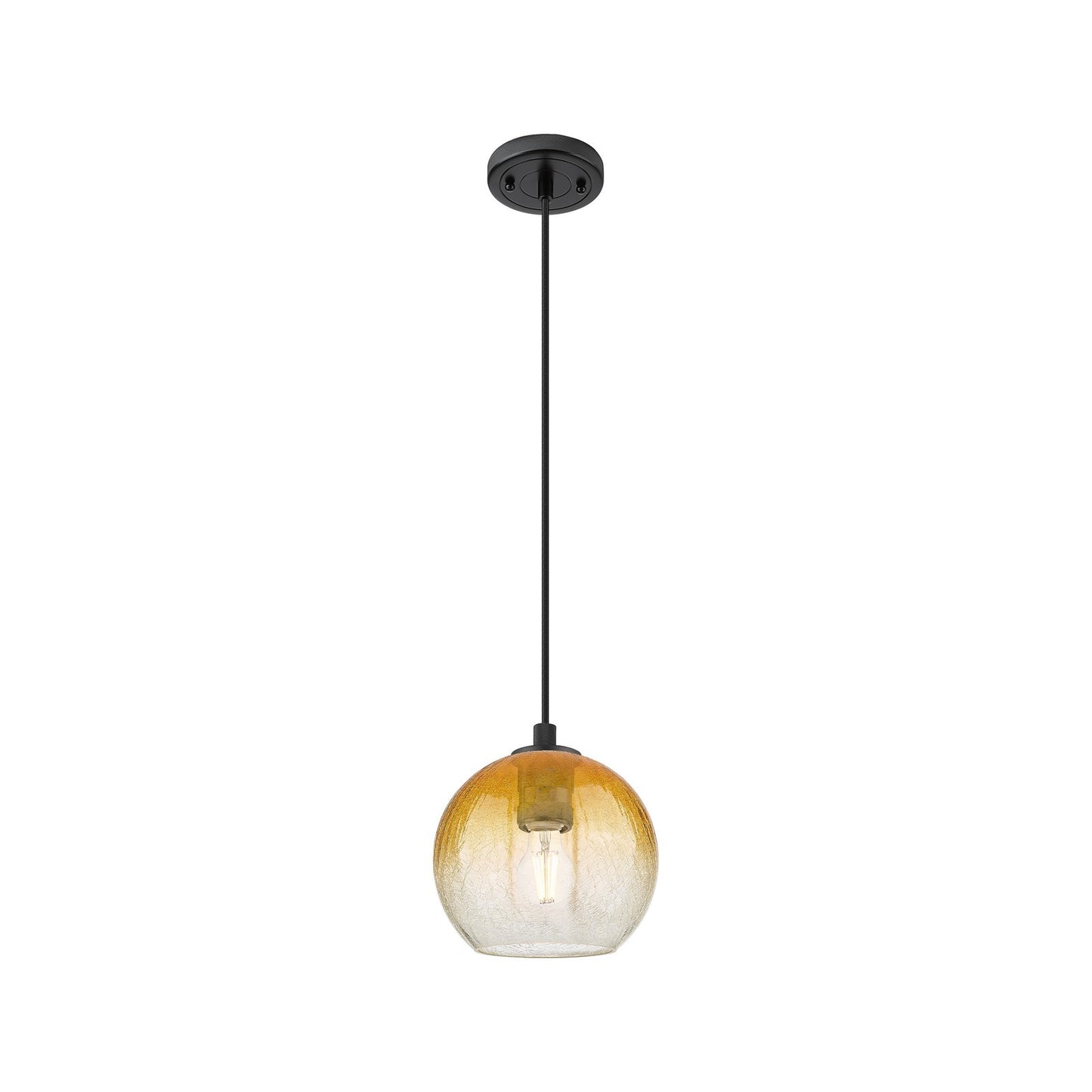 Innovations Brookhaven Globe 8in 1-Light Pendant | Industrial Matte Black and Amber Glass | Kitchen Island & Dining Room | Model 434-1P-BK-G483-8AM