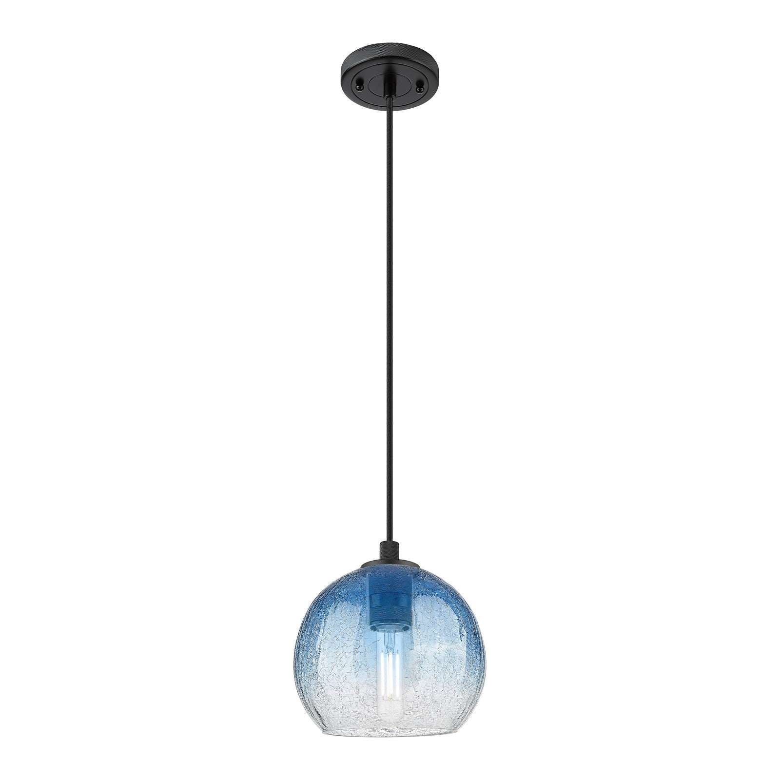 Innovations Brookhaven Globe 8in 1-Light Pendant | Industrial Matte Black and Sapphire Blue Glass | Kitchen Island | Model 434-1P-BK-G483-8SB