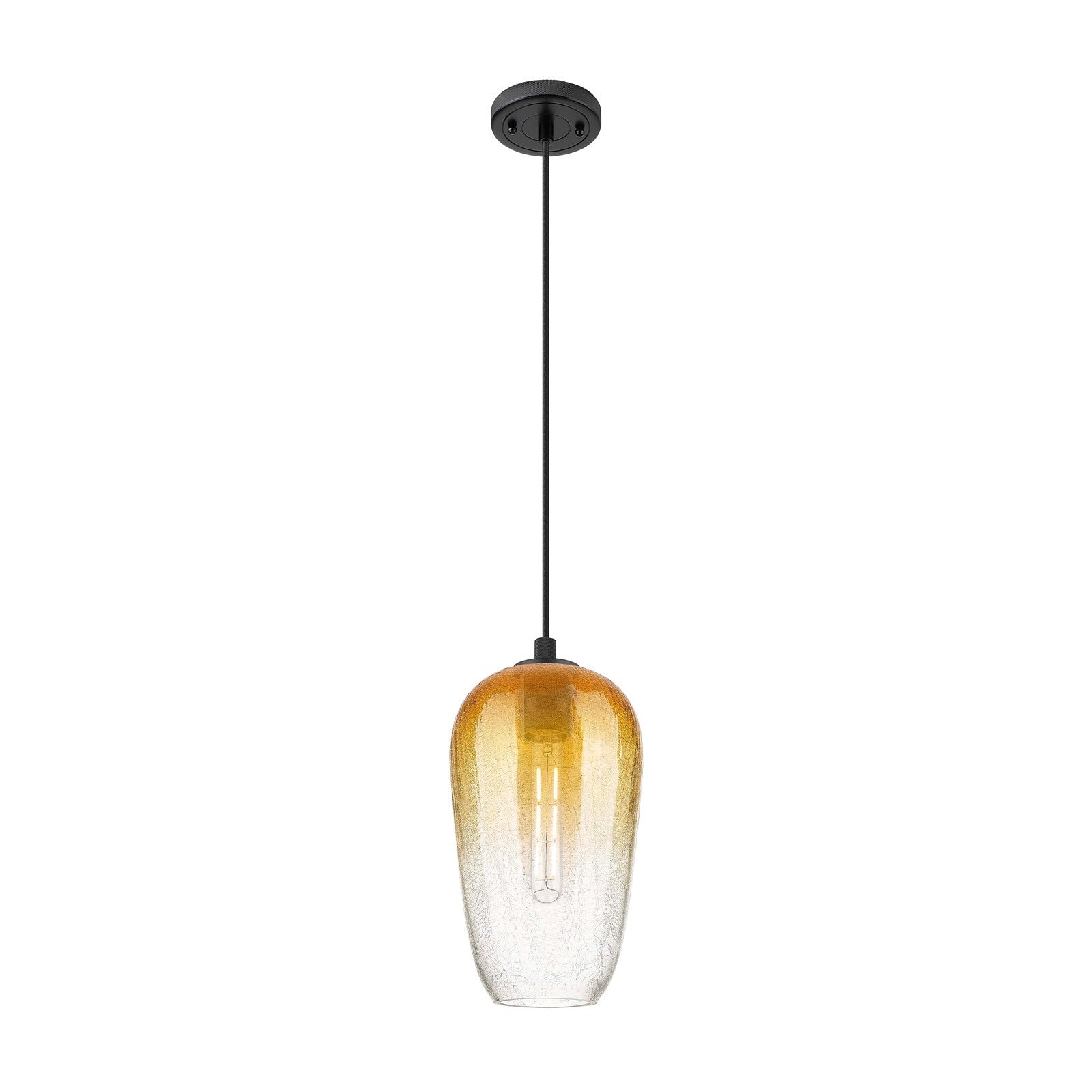 Innovations Brookhaven Flute 7in 1-Light Pendant | Industrial Matte Black and Amber Glass | Kitchen Island & Dining Room | Model 434-1P-BK-G484-7AM