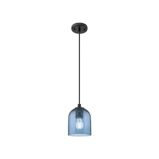 Innovations Bella 5.5in 1-Light Pendant | Industrial Matte Black and Blue Glass | Kitchen Island & Dining Room | Model 434-1P-BK-G558-6BL