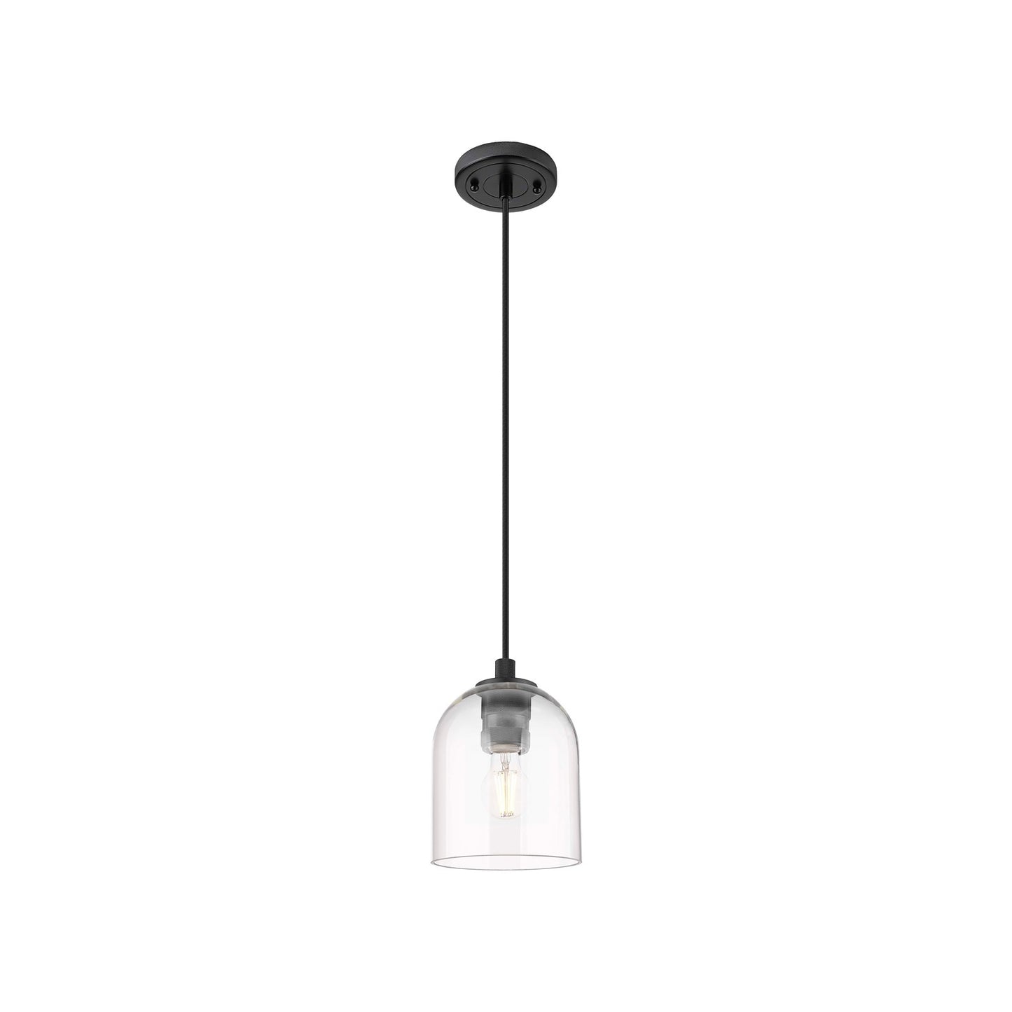 Innovations Bella 5.5in 1-Light Pendant | Industrial Matte Black and Clear Glass | Kitchen Island & Dining Room | Model 434-1P-BK-G558-6CL