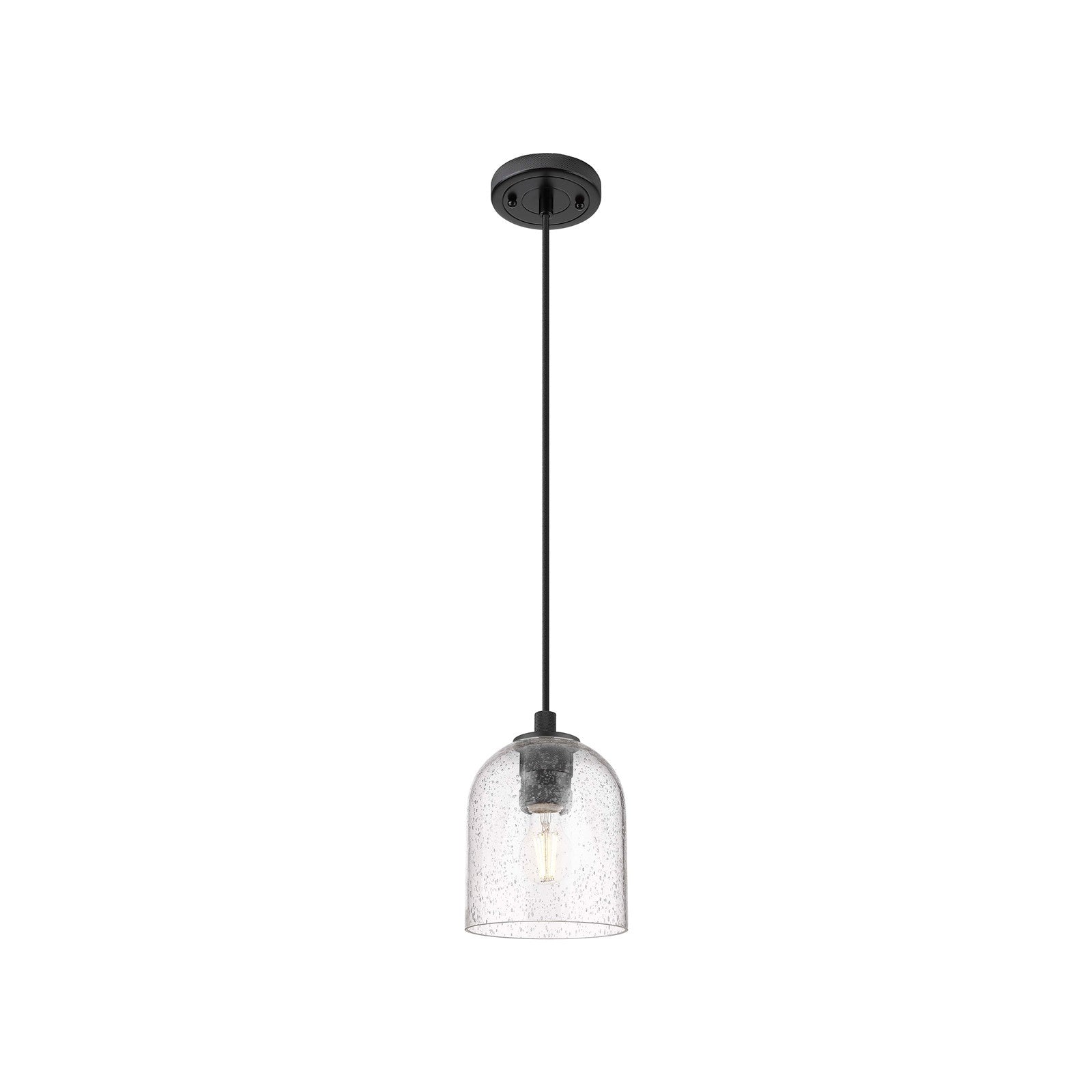 Innovations Bella 5.5in 1-Light Pendant | Industrial Matte Black and Seedy Glass | Kitchen Island & Dining Room | Model 434-1P-BK-G558-6SDY