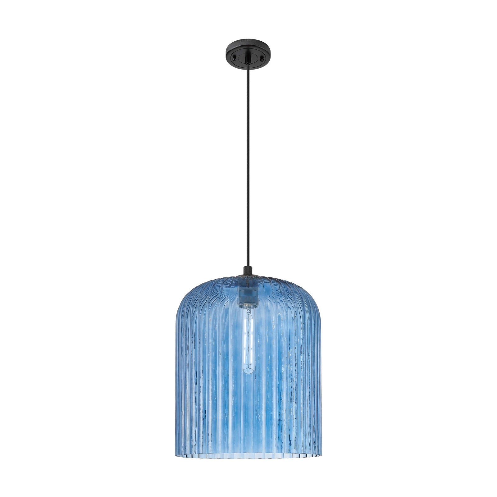 Innovations Crown Point 12in 1-Light Pendant | Industrial Matte Black and Princess Blue Glass | Kitchen Island & Dining | Model 434-1P-BK-G559-12BL