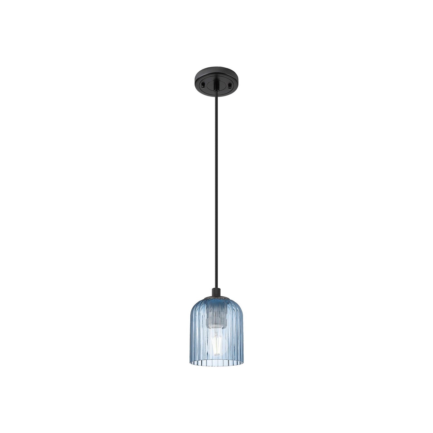 Innovations Crown Point 5in 1-Light Pendant | Industrial Matte Black and Princess Blue Glass | Kitchen Island & Dining | Model 434-1P-BK-G559-5BL