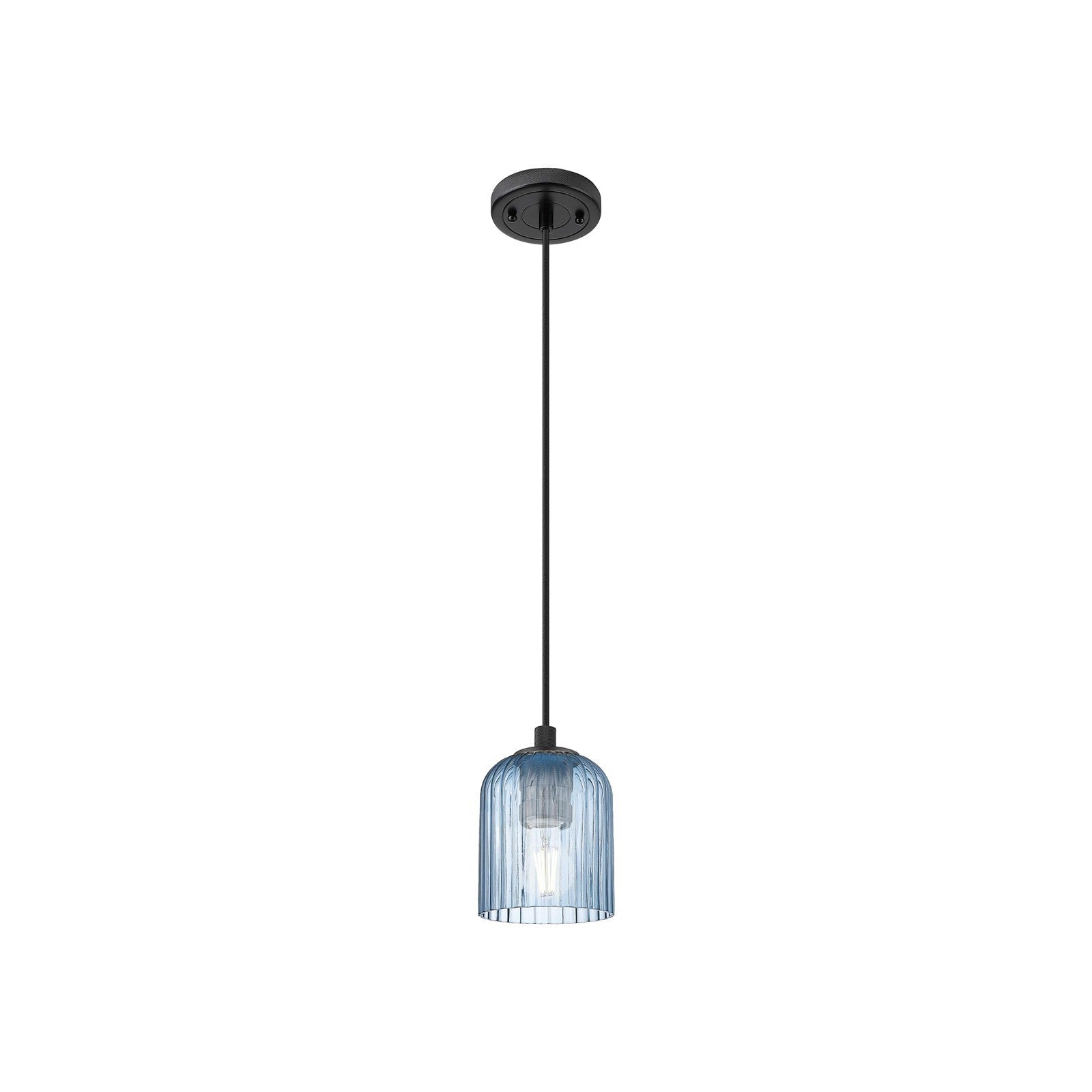 Innovations Crown Point 5in 1-Light Pendant | Industrial Matte Black and Princess Blue Glass | Kitchen Island & Dining | Model 434-1P-BK-G559-5BL