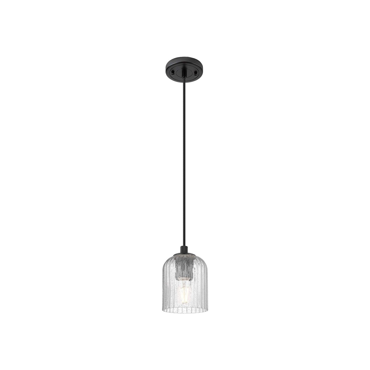 Innovations Crown Point 5in 1-Light Pendant | Industrial Matte Black and Seedy Glass | Kitchen Island & Dining Room | Model 434-1P-BK-G559-5SDY