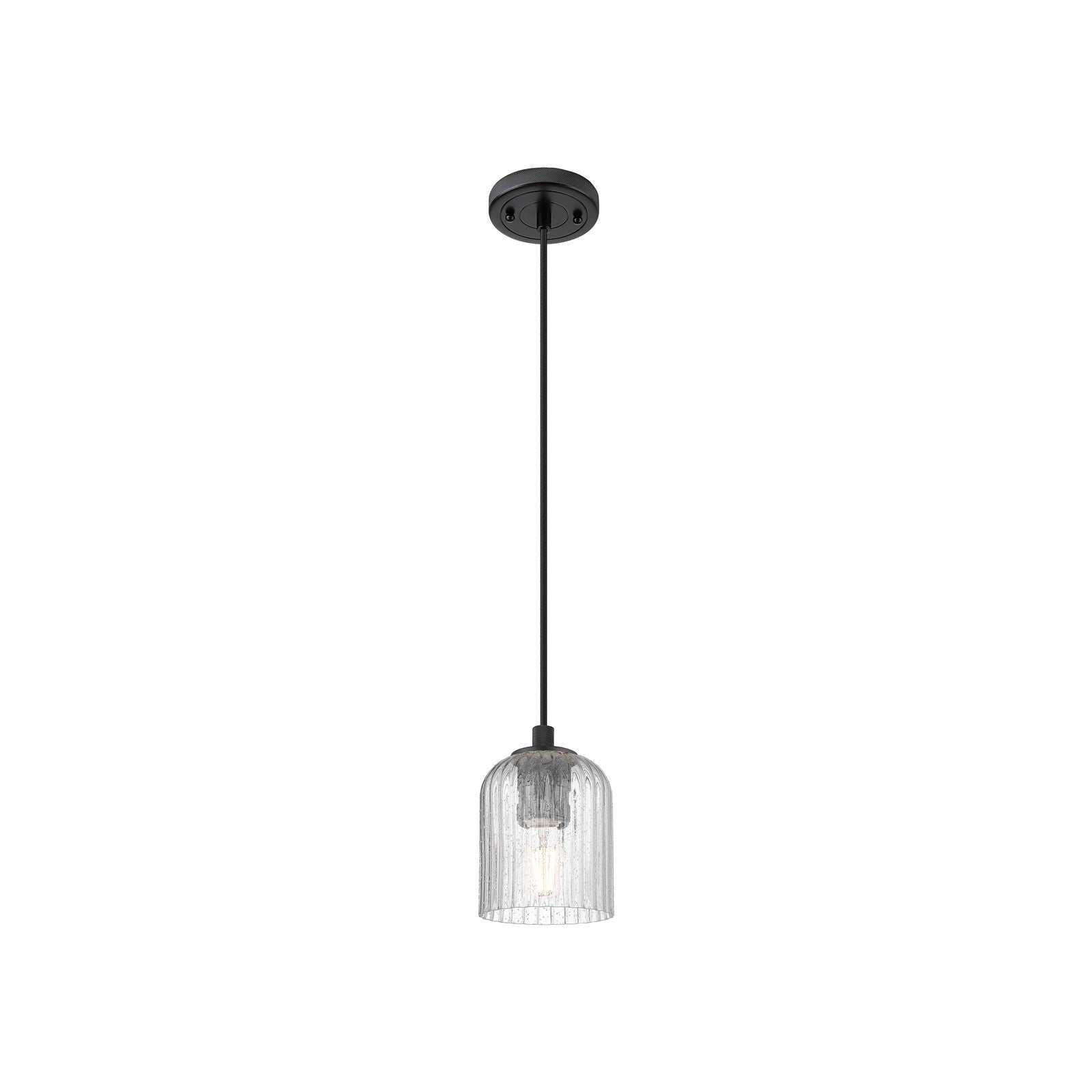 Innovations Crown Point 5in 1-Light Pendant | Industrial Matte Black and Seedy Glass | Kitchen Island & Dining Room | Model 434-1P-BK-G559-5SDY