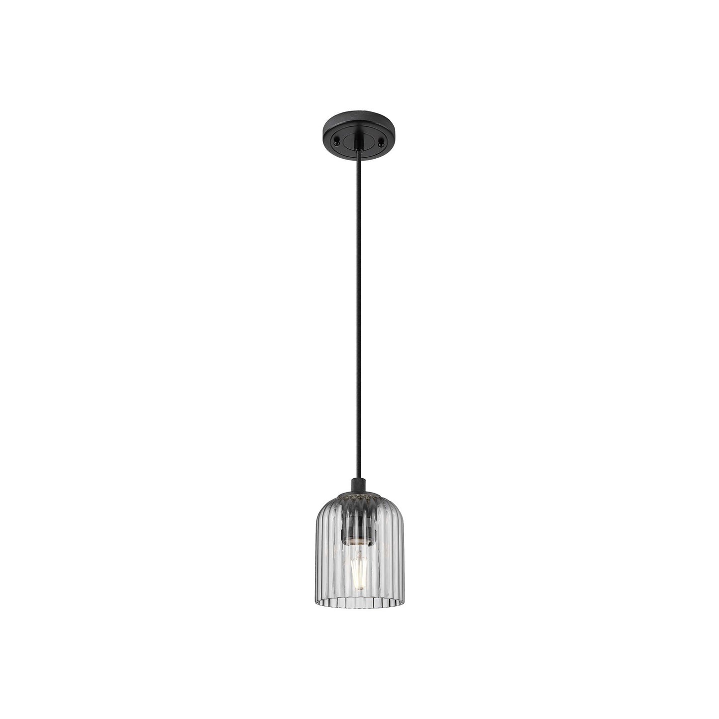 Innovations Crown Point 5in 1-Light Pendant | Industrial Matte Black and Light Smoke Glass | Kitchen Island & Dining Room | Model 434-1P-BK-G559-5SM