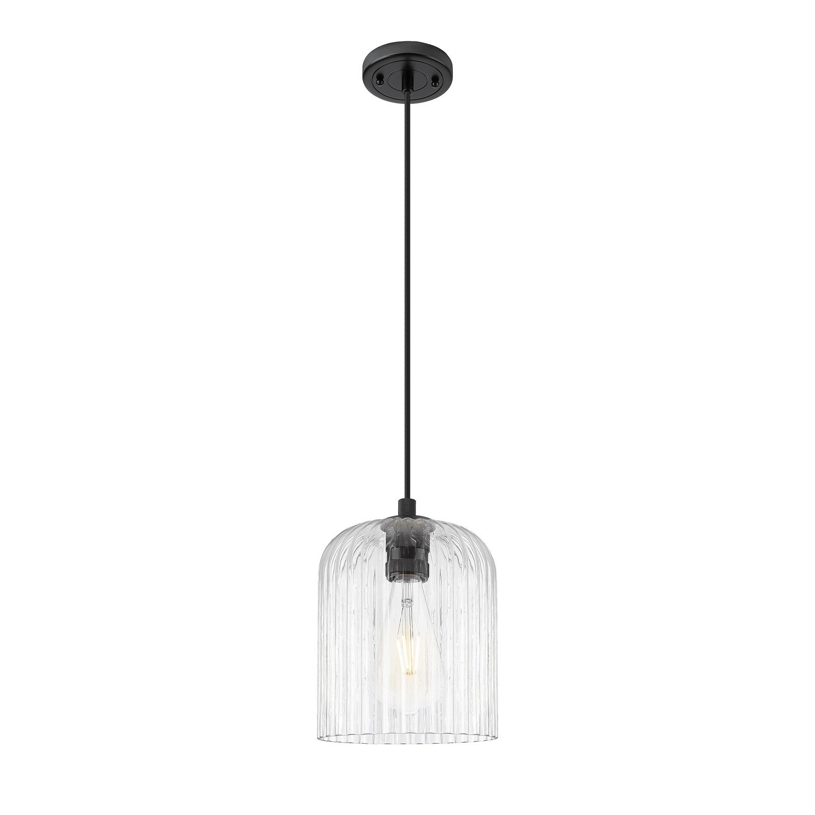 Innovations Crown Point 8in 1-Light Pendant | Industrial Matte Black and Clear Glass | Kitchen Island & Dining Room | Model 434-1P-BK-G559-8CL
