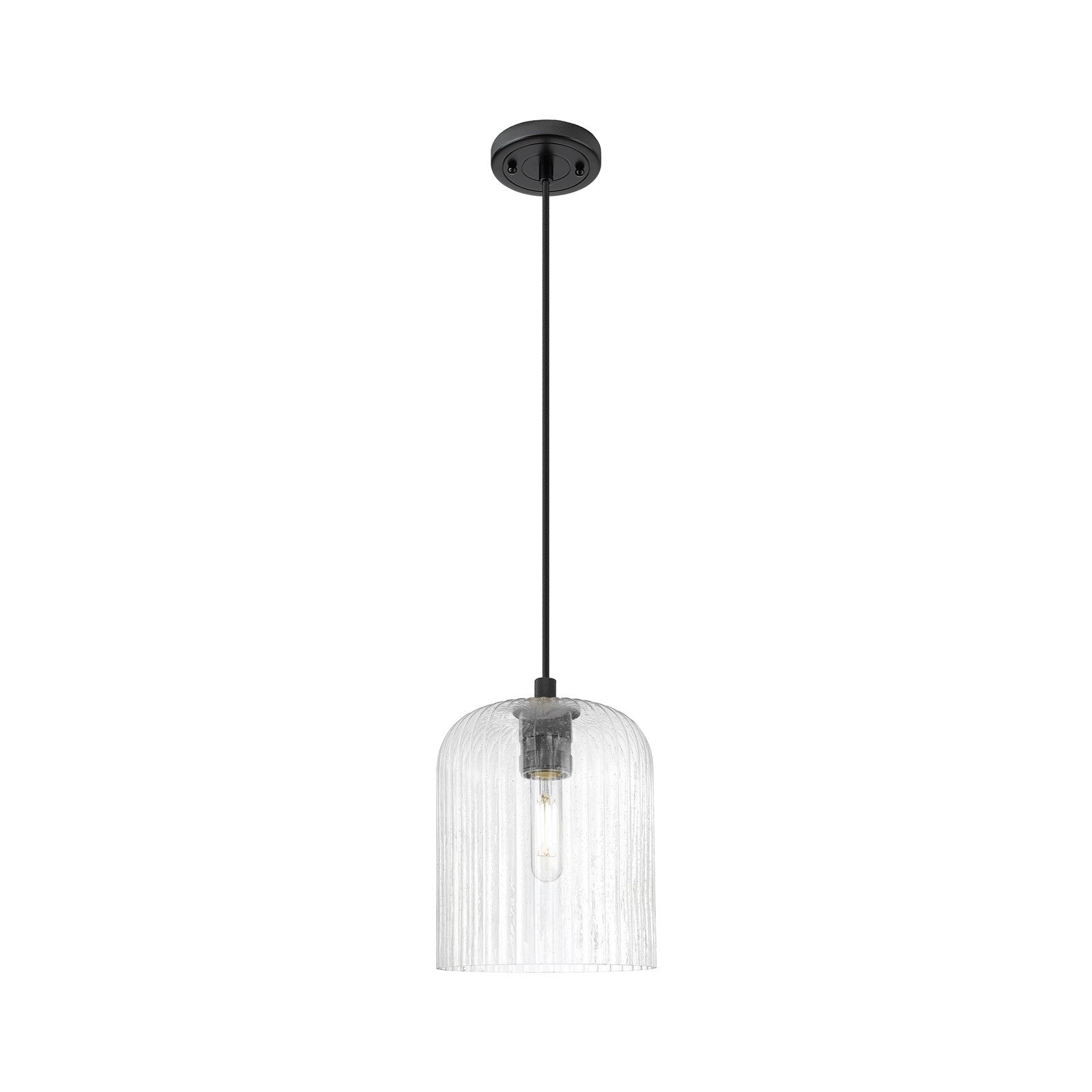 Innovations Crown Point 8in 1-Light Pendant | Industrial Matte Black and Seedy Glass | Kitchen Island & Dining Room | Model 434-1P-BK-G559-8SDY