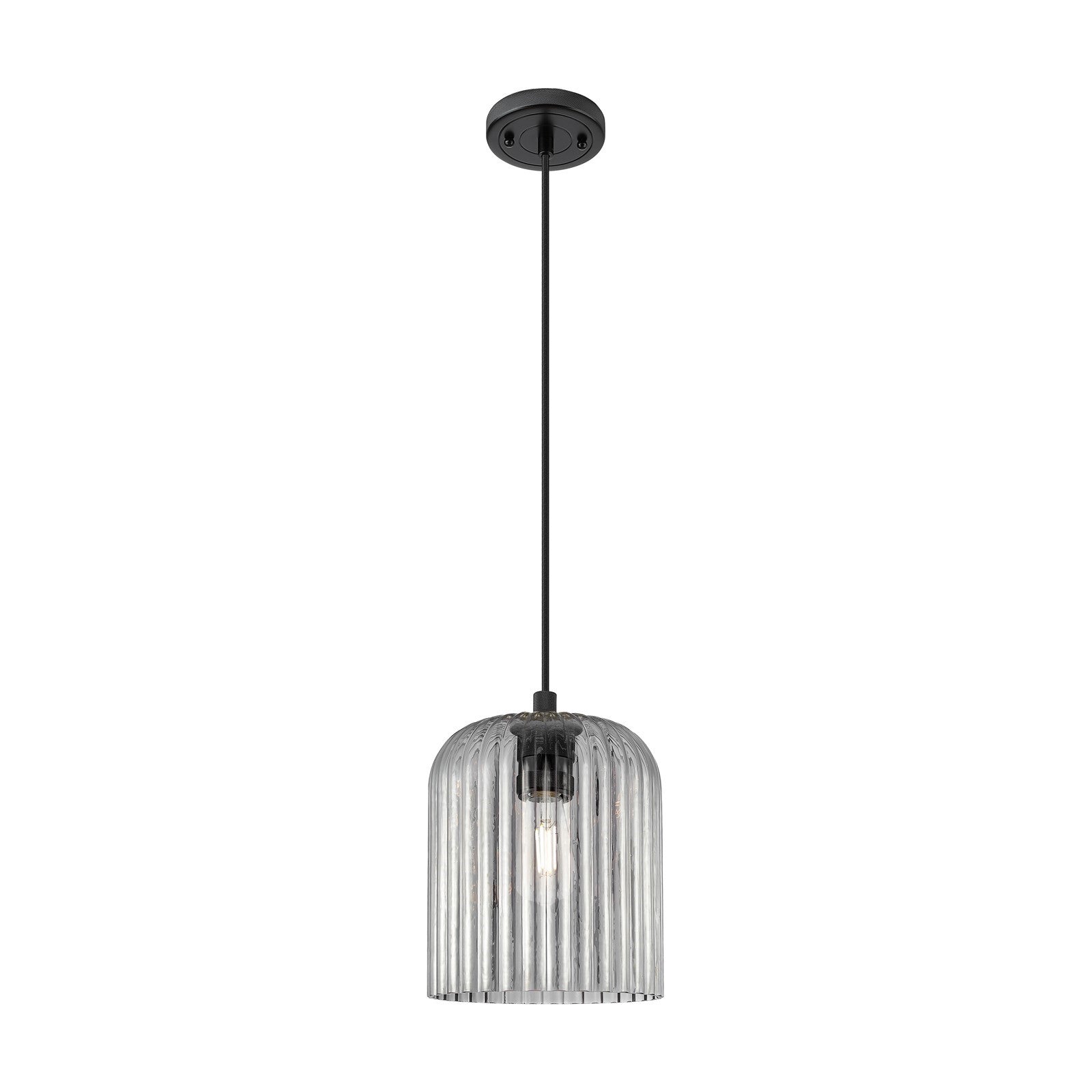 Innovations Crown Point 8in 1-Light Pendant | Industrial Matte Black and Light Smoke Glass | Kitchen Island & Dining Room | Model 434-1P-BK-G559-8SM