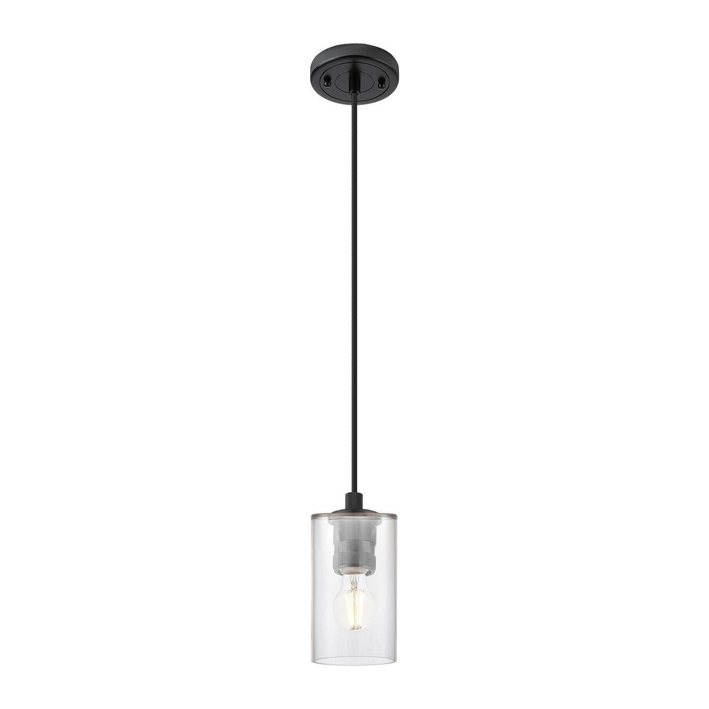 Innovations Clymer 4in 1-Light Pendant | Industrial Matte Black and Clear Glass | Kitchen Island & Dining Room | Model 434-1P-BK-G802