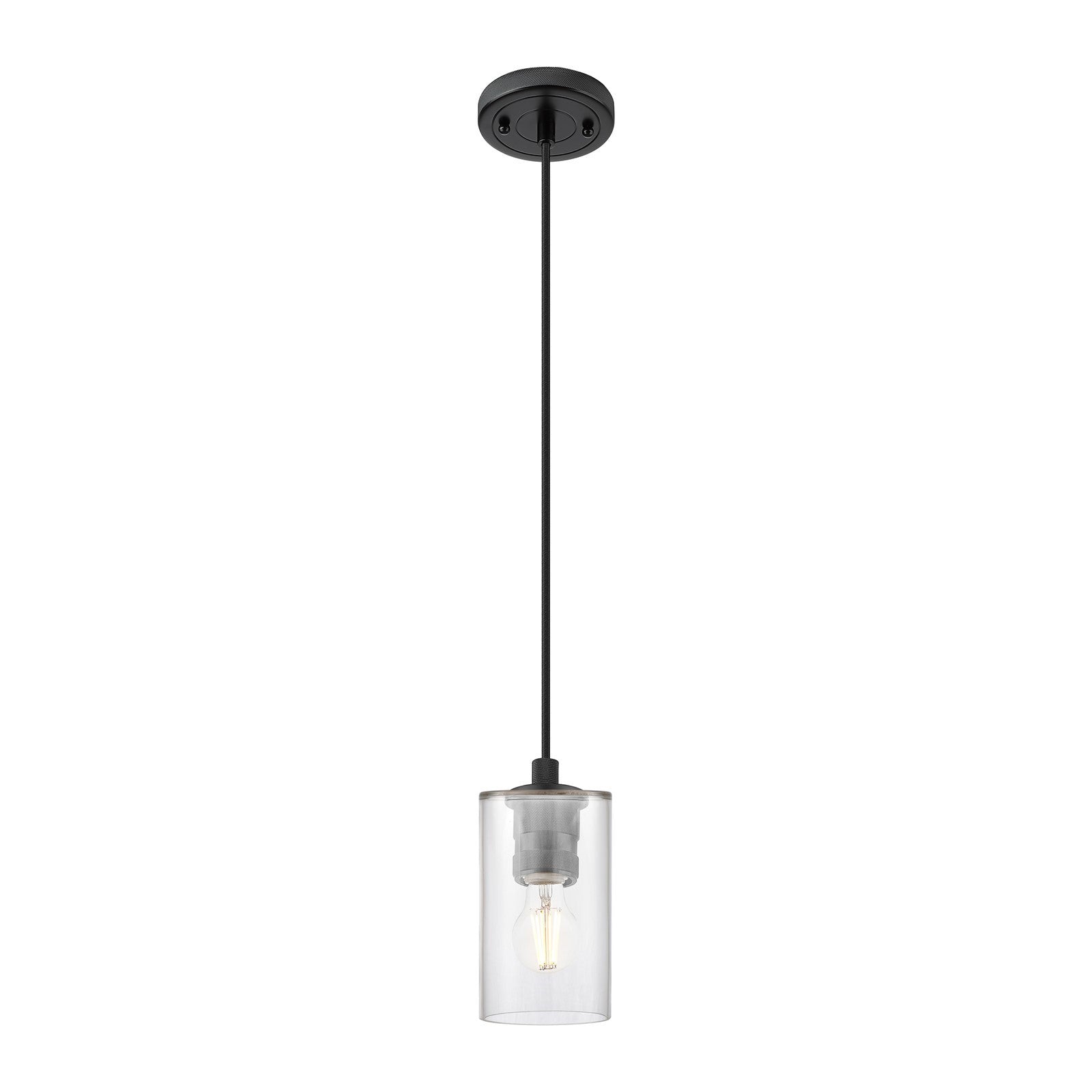 Innovations Clymer 4in 1-Light Pendant | Industrial Matte Black and Clear Glass | Kitchen Island & Dining Room | Model 434-1P-BK-G802