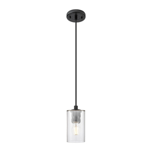 Innovations Clymer 4in 1-Light Pendant | Industrial Matte Black and Clear Glass | Kitchen Island & Dining Room | Model 434-1P-BK-G802